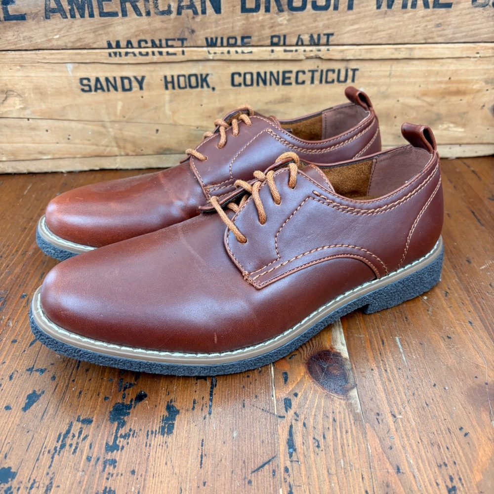 Deer Stags Zander Kids Boys 4M Brown Faux Leather Oxford Dress Shoes Size